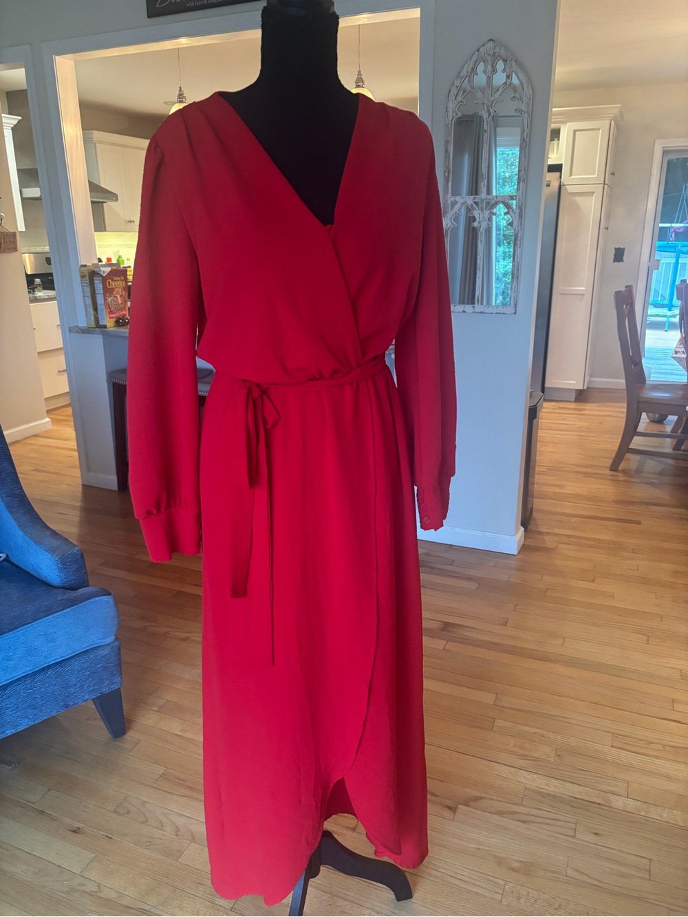 Red Wrap Maxi Dress with Tie Waist